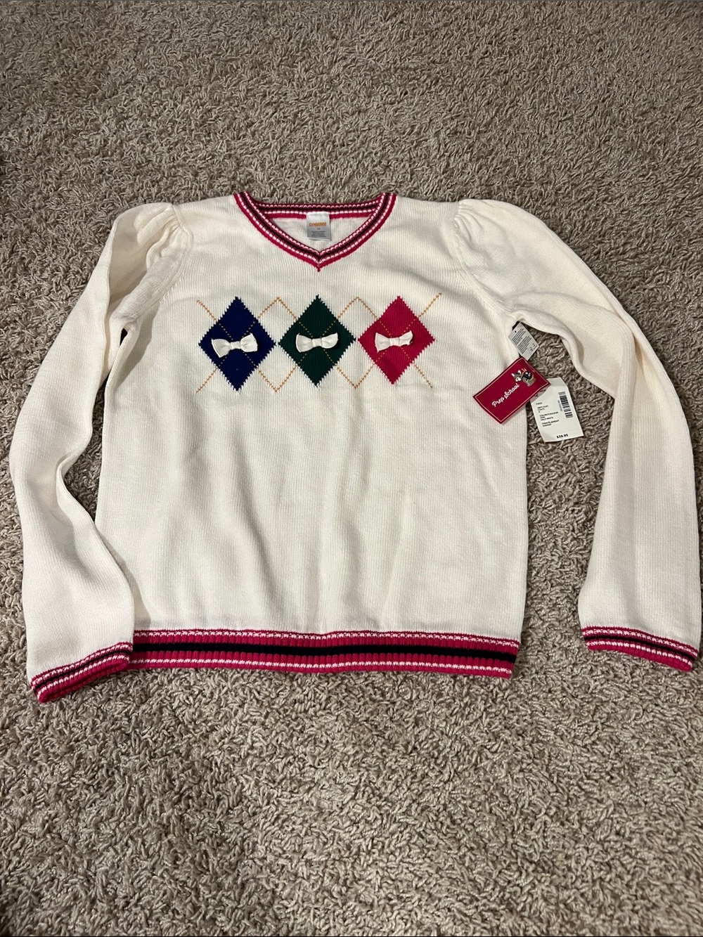 NWT Cream Argyle-Accent V-Neck Sweater (12)